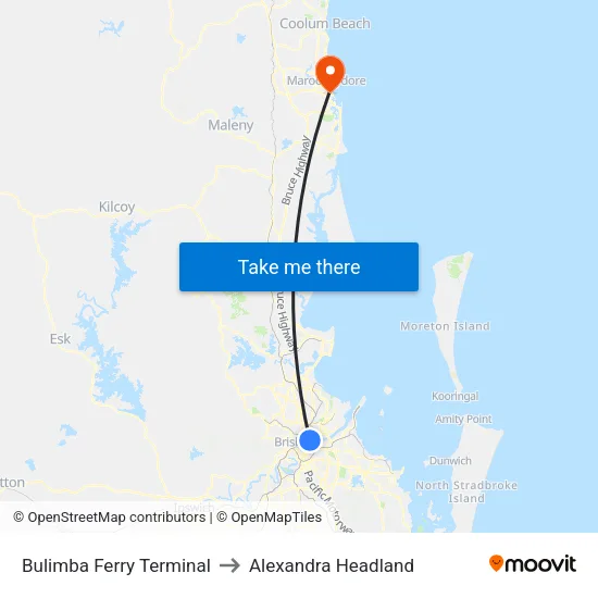 Bulimba Ferry Terminal to Alexandra Headland map
