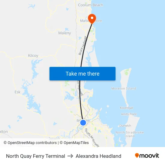 North Quay Ferry Terminal to Alexandra Headland map