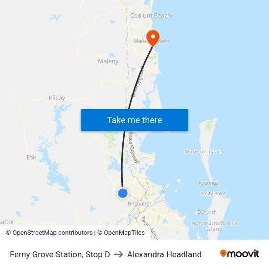 Ferny Grove Station, Stop D to Alexandra Headland map