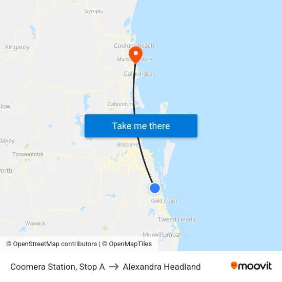 Coomera Station, Stop A to Alexandra Headland map