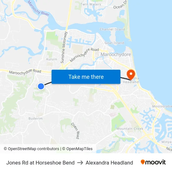 Jones Rd at Horseshoe Bend to Alexandra Headland map