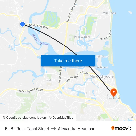 Bli Bli Rd at Tasol Street to Alexandra Headland map