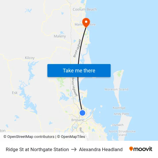 Ridge St at Northgate Station to Alexandra Headland map