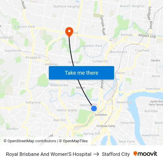 Royal Brisbane And Women’S Hospital to Stafford City map