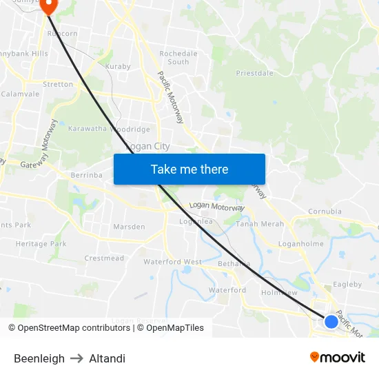 Beenleigh to Altandi map