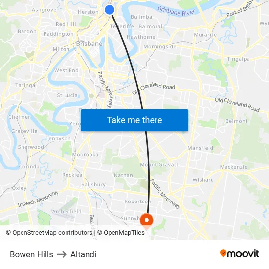 Bowen Hills to Altandi map