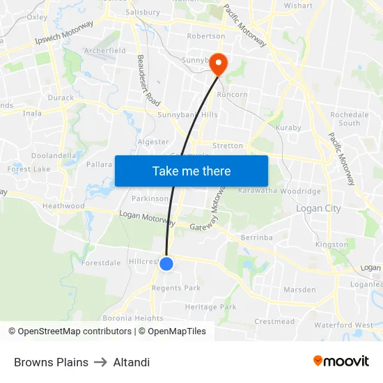 Browns Plains to Altandi map