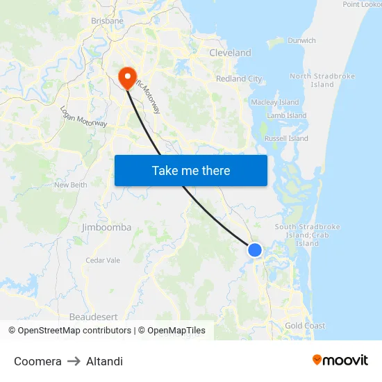 Coomera to Altandi map