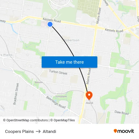 Coopers Plains to Altandi map