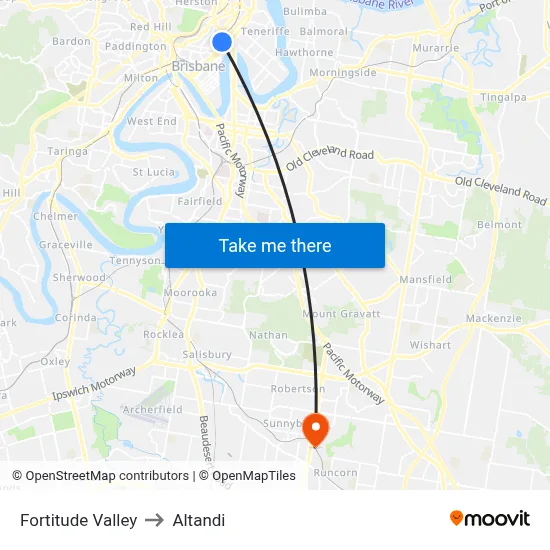Fortitude Valley to Altandi map