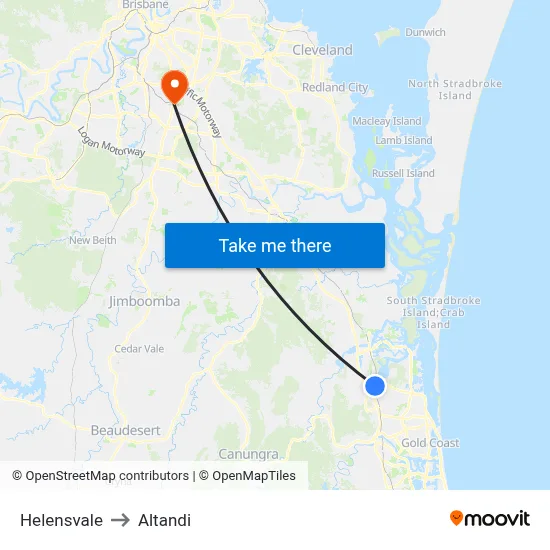 Helensvale to Altandi map