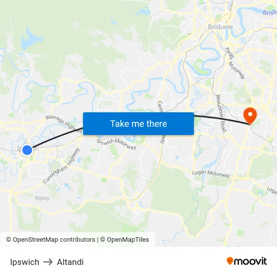 Ipswich to Altandi map