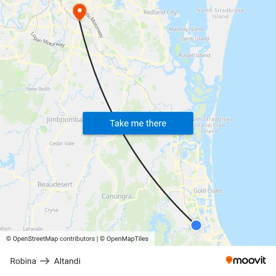 Robina to Altandi map
