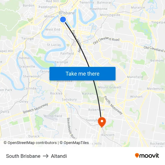 South Brisbane to Altandi map