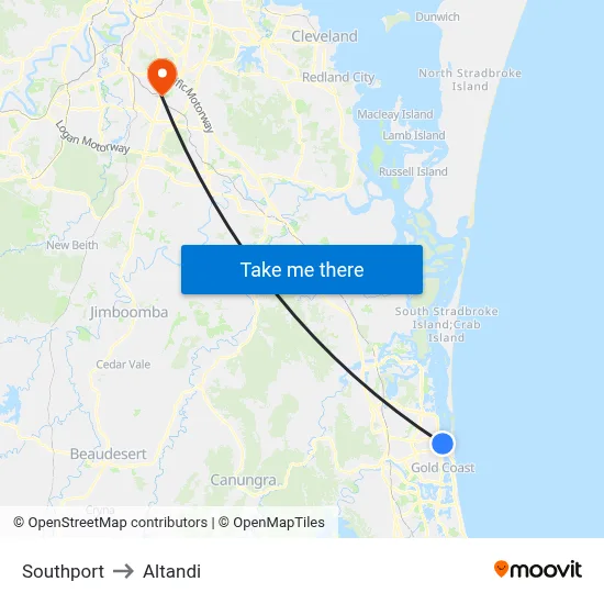 Southport to Altandi map