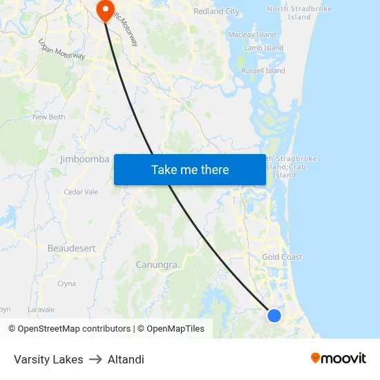 Varsity Lakes to Altandi map