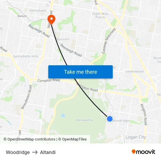 Woodridge to Altandi map