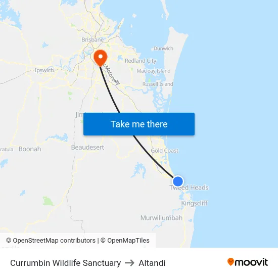 Currumbin Wildlife Sanctuary to Altandi map
