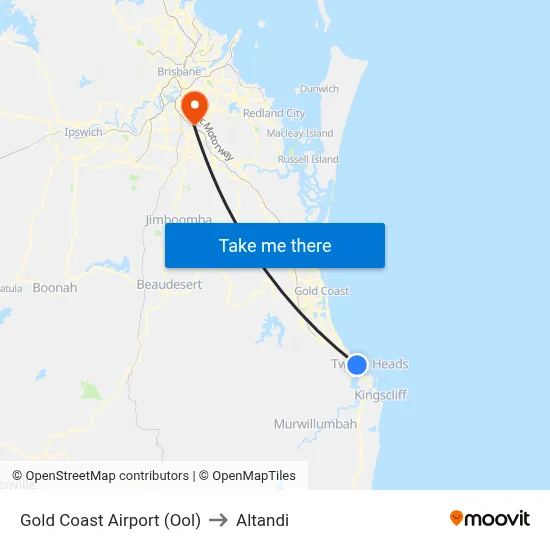 Gold Coast Airport (Ool) to Altandi map