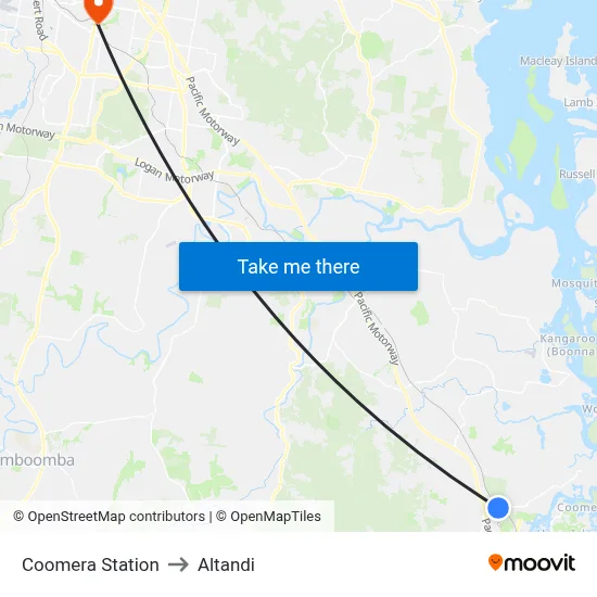 Coomera Station to Altandi map