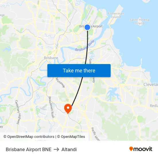 Brisbane Airport BNE to Altandi map