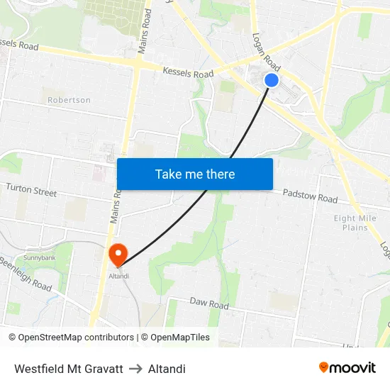 Westfield Mt Gravatt to Altandi map