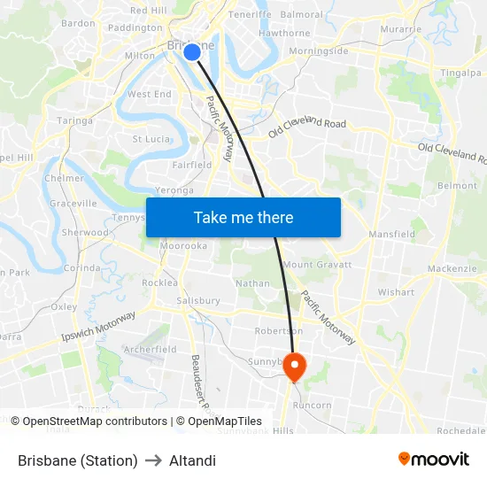 Brisbane (Station) to Altandi map