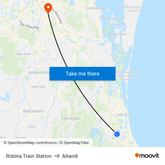 Robina Train Station to Altandi map