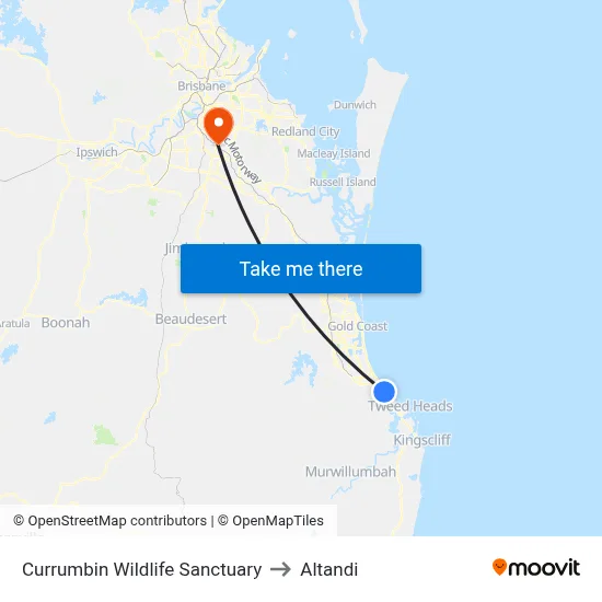 Currumbin Wildlife Sanctuary to Altandi map