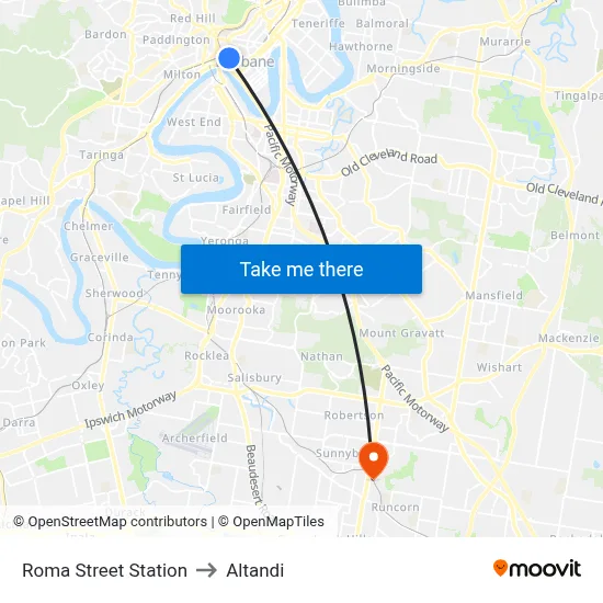 Roma Street Station to Altandi map