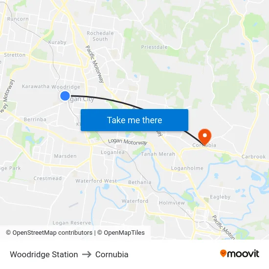 Woodridge Station to Cornubia map
