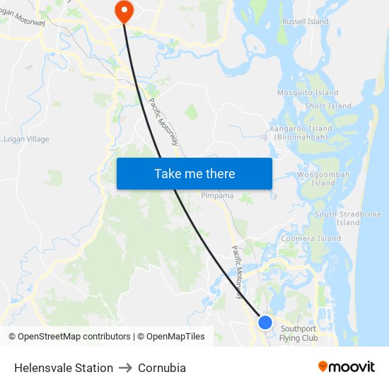 Helensvale Station to Cornubia map