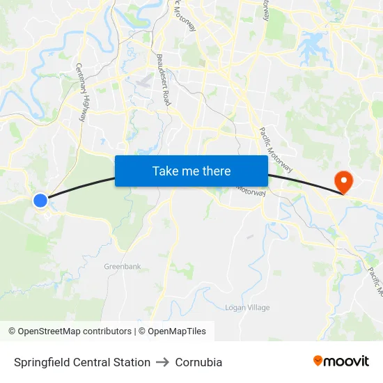 Springfield Central Station to Cornubia map