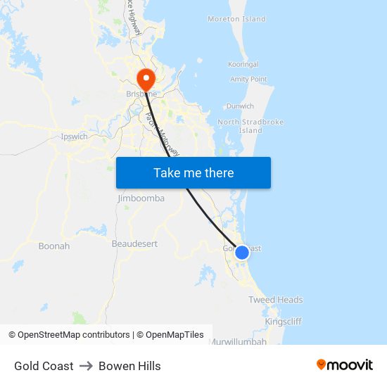 Gold Coast to Bowen Hills map