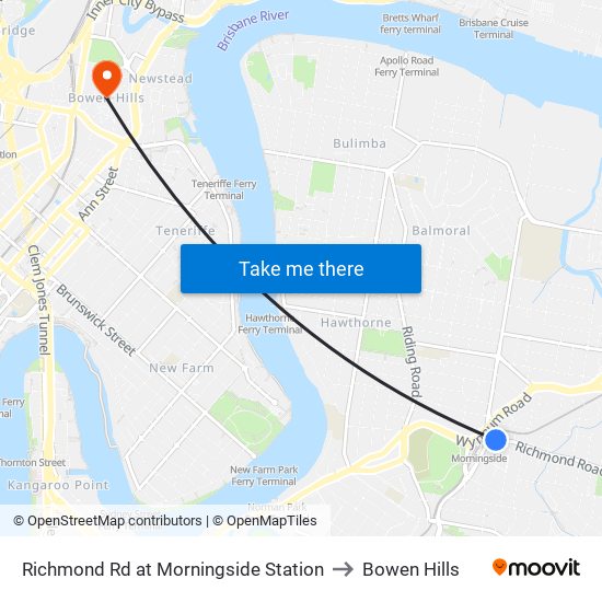 Richmond Rd at Morningside Station to Bowen Hills map