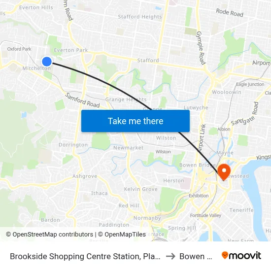 Brookside Shopping Centre Station, Platform A to Bowen Hills map