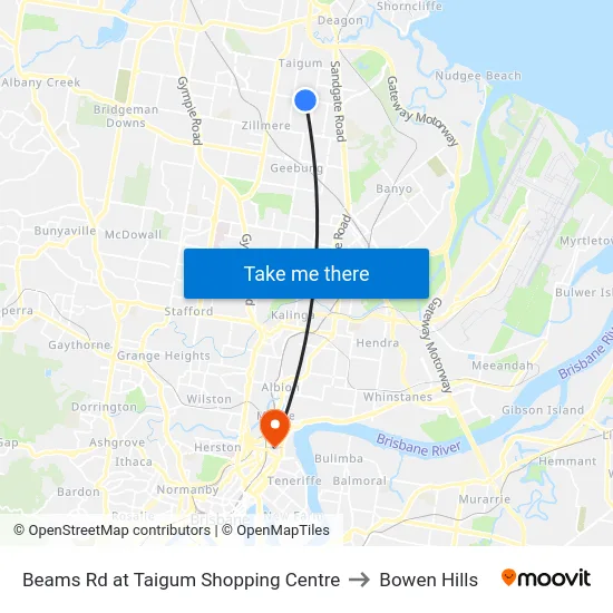 Beams Rd at Taigum Shopping Centre to Bowen Hills map
