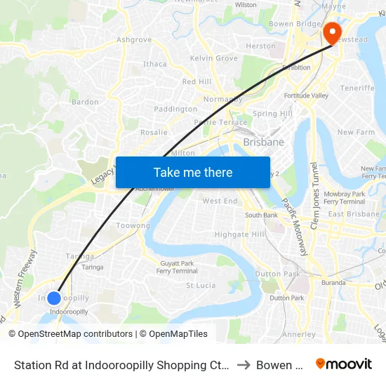 Station Rd at Indooroopilly Shopping Ctr, Stop D to Bowen Hills map