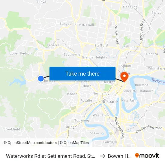 Waterworks Rd at Settlement Road, Stop 36 to Bowen Hills map