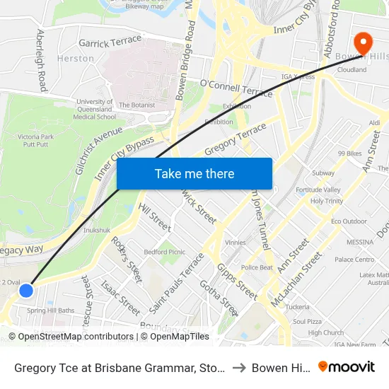 Gregory Tce at Brisbane Grammar, Stop 4 to Bowen Hills map