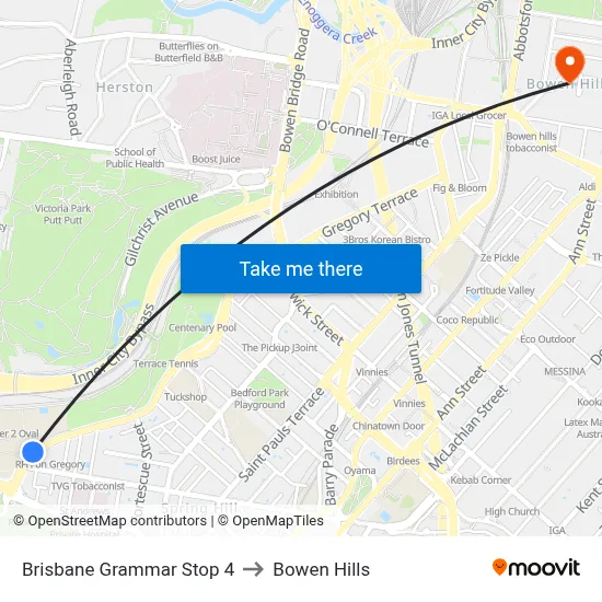 Brisbane Grammar Stop 4 to Bowen Hills map