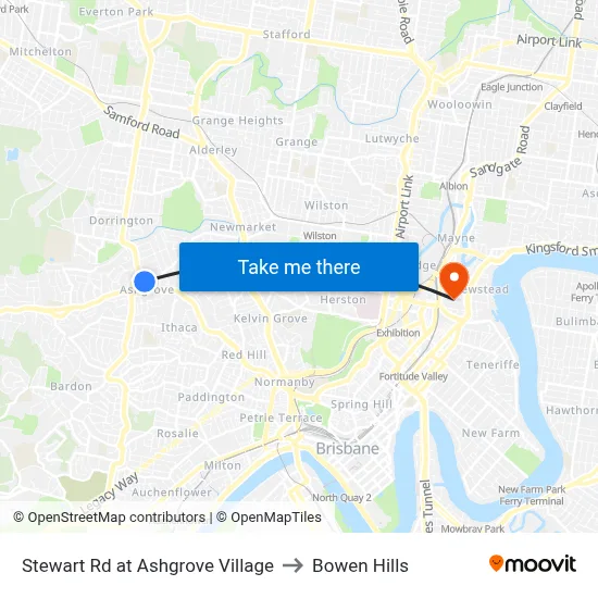 Stewart Rd at Ashgrove Village to Bowen Hills map