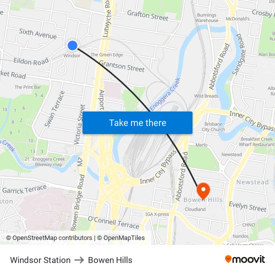 Windsor Station to Bowen Hills map