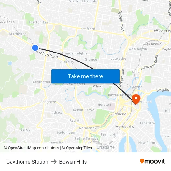 Gaythorne Station to Bowen Hills map