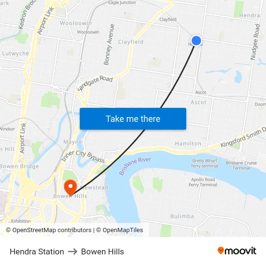 Hendra Station to Bowen Hills map