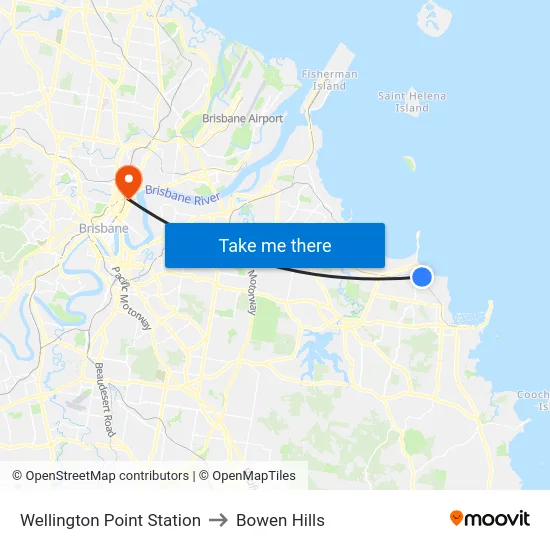 Wellington Point Station to Bowen Hills map