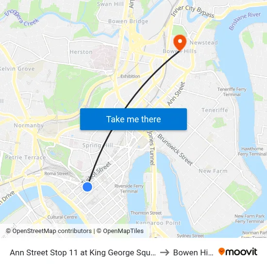 Ann Street Stop 11 at King George Square to Bowen Hills map