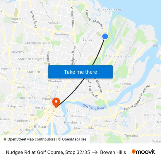 Nudgee Rd at Golf Course, Stop 32/35 to Bowen Hills map