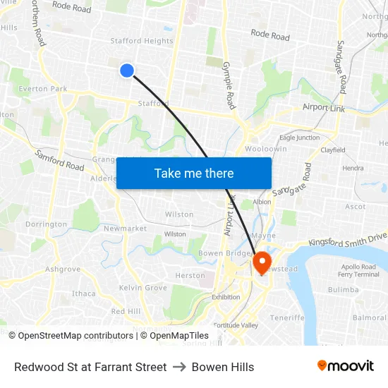 Redwood St at Farrant Street to Bowen Hills map
