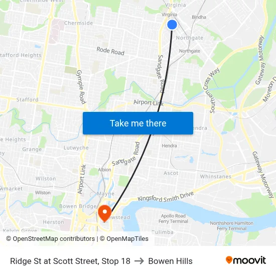 Ridge St at Scott Street, Stop 18 to Bowen Hills map